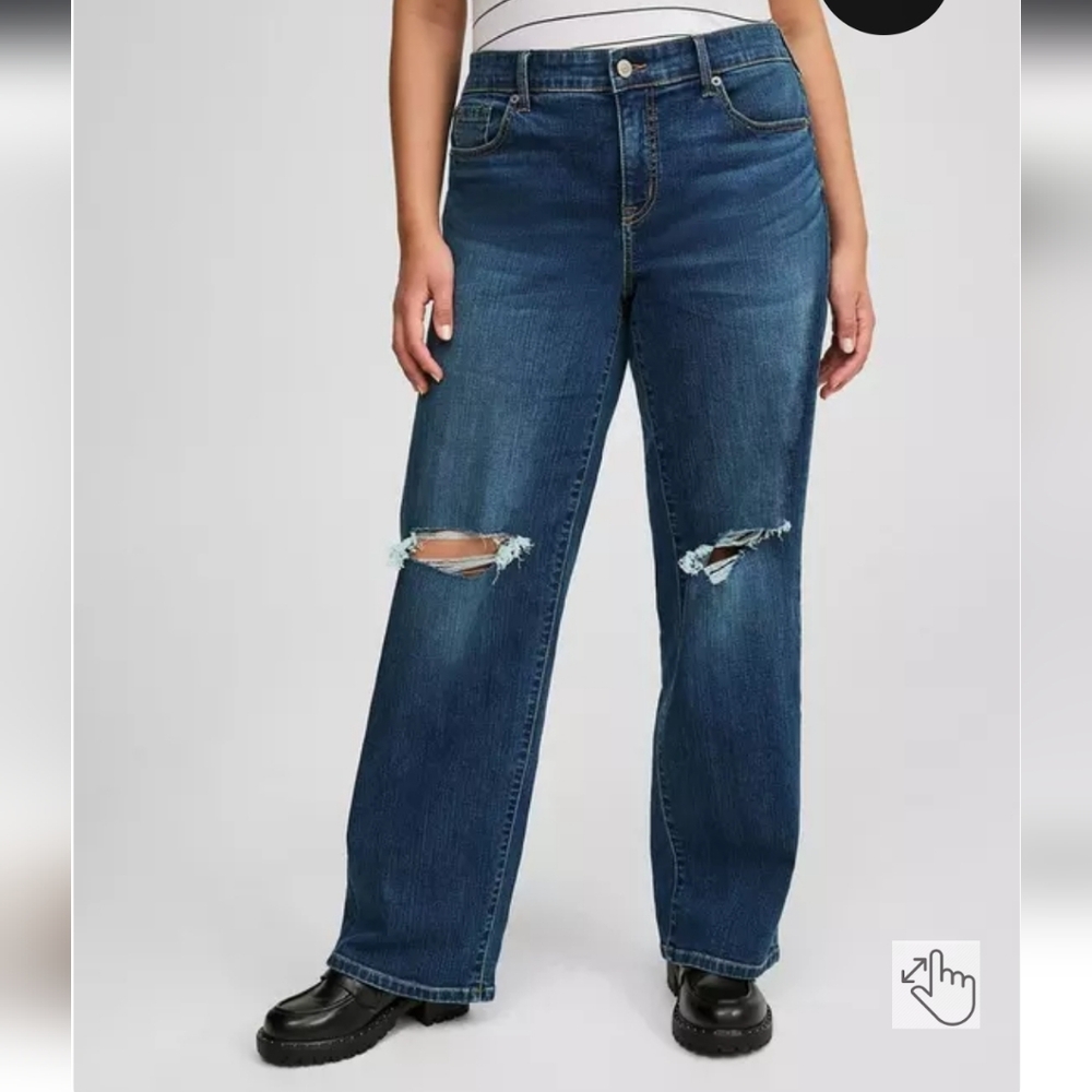 torrid Dark Wash Distressed Wide Leg Jeans